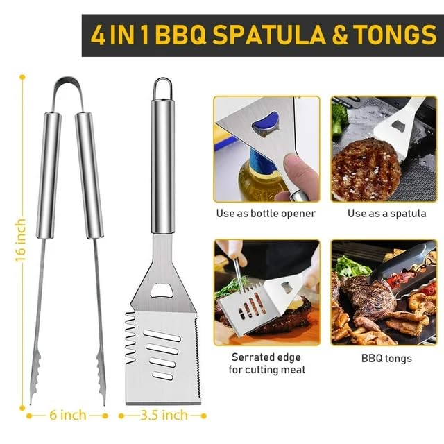 Generic Dads Backyard 34 Pcs Grill Accessories Grilling Gifts for Men, 16 Inches Heavy Duty BBQ Accessories, Stainless Steel Grill Tools, Grill Mats for Backyard, Silver