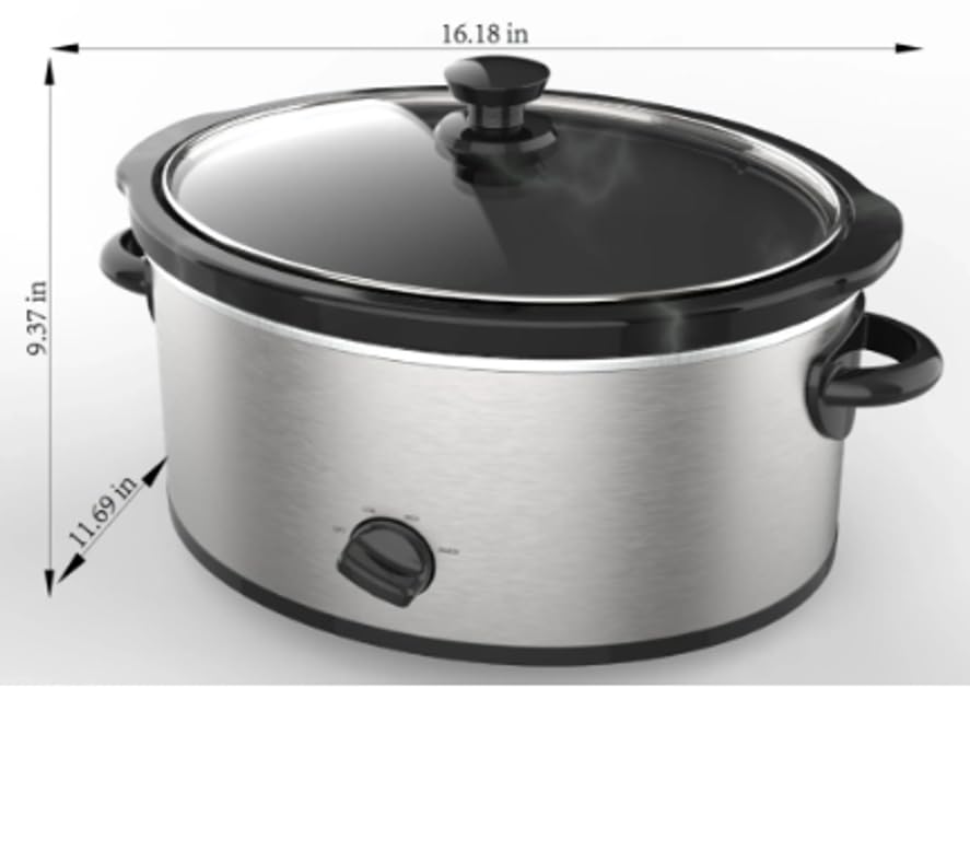 6 Quart Oval Slow Cooker, Stainless Steel Finish, Glass Lid