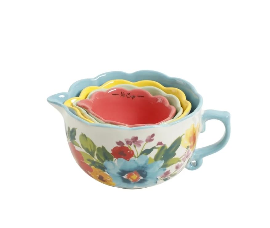 Pioneer Woman Gorgeous Garden Durable Stoneware 5-Piece Measuring Cup Set
