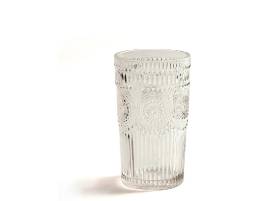 Pioneer Woman Adeline 16-Ounce Embossed Glass Tumblers, Set of 4, Clear
