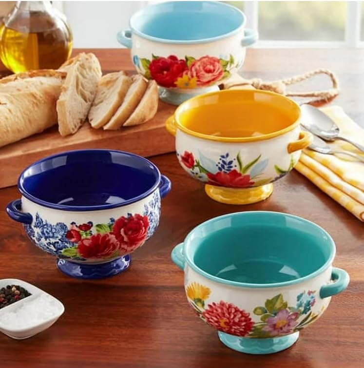 Pioneer Woman Floral Medley 20-Ounce Soup Bowls, 4-Pack