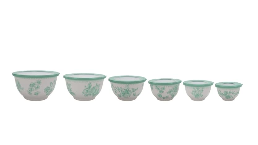Pioneer Woman Agatha 12-Piece Bamboo Melamine Nesting Mixing Bowl Set, Green