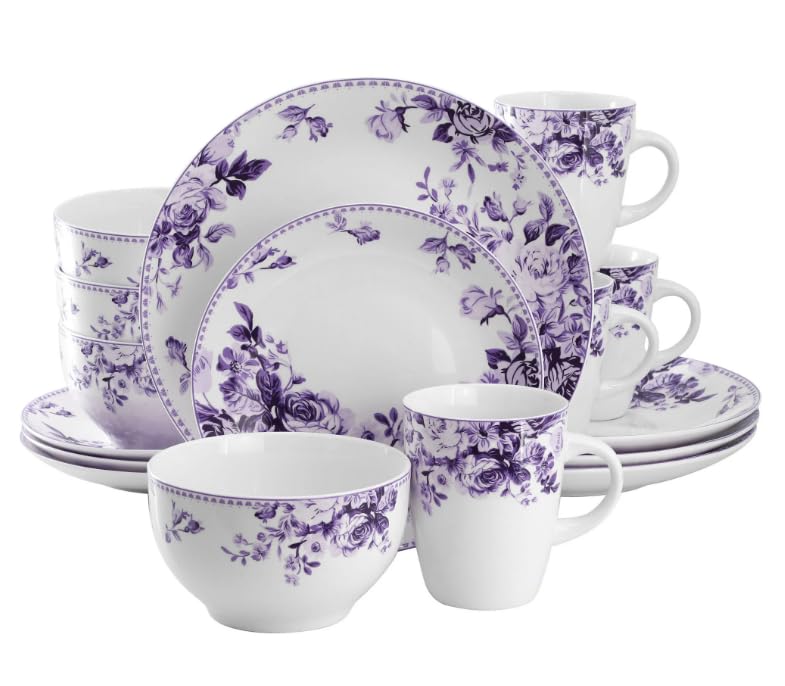 Traditional Rose 16-Piece Stoneware Dinnerware Set – Elegant Floral Design for 4 – Dishwasher & Microwave Safe – Ideal for Special Occasions & Everyday Meals