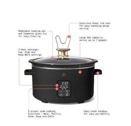 Beautiful 6 Qt Programmable Slow Cooker Touch Activated by Drew Barrymore Perfect For Healthy Cooking Black Sesame
