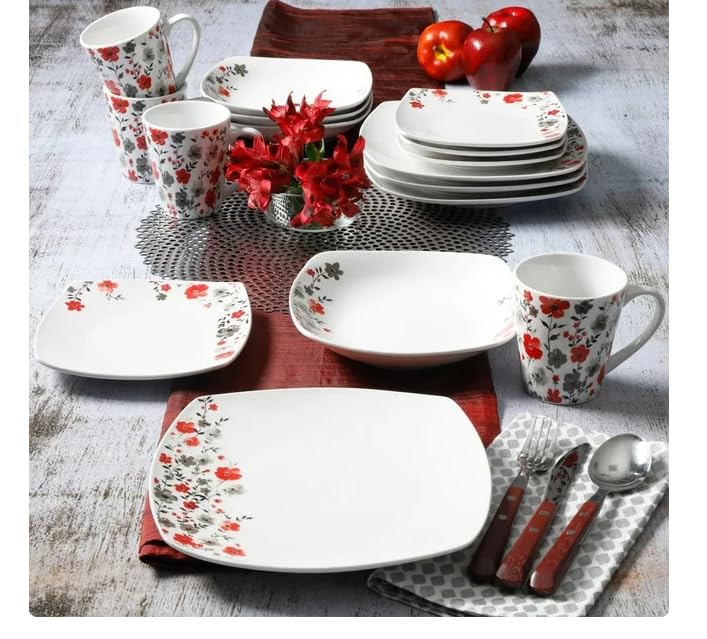 Generic Stunning Rosetta Floral 16 Piece Fine Ceramic Dinnerware Set in White Floral