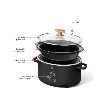 Beautiful 6 Qt Programmable Slow Cooker Touch Activated by Drew Barrymore Perfect For Healthy Cooking Black Sesame