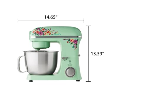 Pioneer Woman 5 Quart 600W 6-Speed Professional Stand Mixer with Beater, Dough Hook and Whisk Painted Meadow