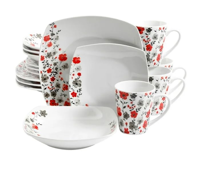 Generic Stunning Rosetta Floral 16 Piece Fine Ceramic Dinnerware Set in White Floral