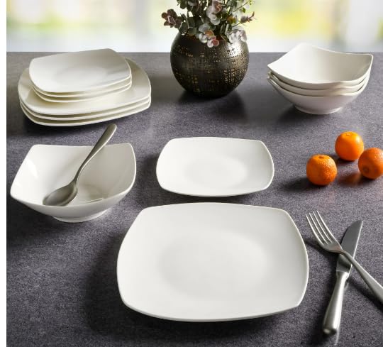 Everyday Home Square White Ceramic Expanded 12-Piece Dinnerware Set