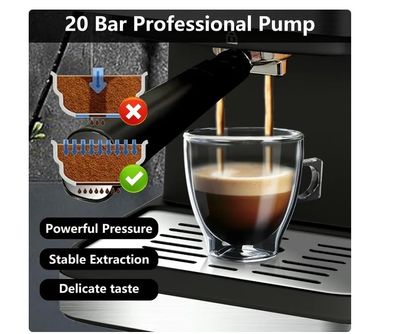 Generic Espresso Machine 20 Bar, 1.5L Water Tank Milk Frother Steam, Stainless Steel Coffee Maker, Silver