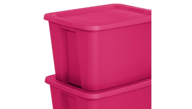18 Gallon Tote Box Plastic, Set of 8 Stackable Totes Colors In Pink, Purple, or Fuchsia Burst