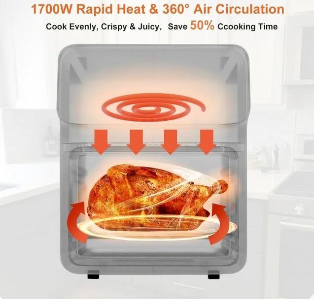 Generic Air Fryer 12QT Convection Oven with 10-in-1 Multi Function, Visible Window and Touchscreen, Black