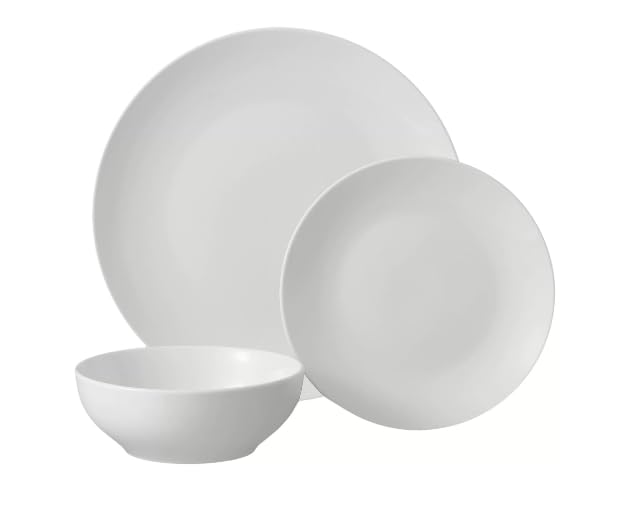 Generic Glazed White Stoneware Dinnerware Set, 12-Pieces