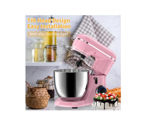 Generic Stand Mixer,6.5-QT 660W 10-Speed Tilt-Head Food Mixer, Kitchen Electric Mixer with Bowl, Dough Hook, Beater, Whisk for Most Home Cooks, (6.5QT, PINK), Black
