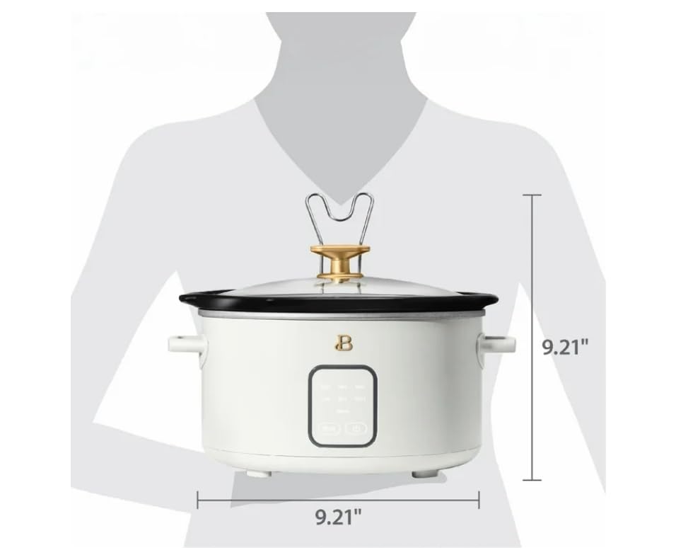 Beautiful 4Qt Slow Cooker with Touch-Activated Display, 4 Cooking Presets, Dishwasher-Safe Pot, Tempered Glass Lid, Cool-Touch Handles, Non-Skid Feet, White Icing Finish, Perfect for Family Meals
