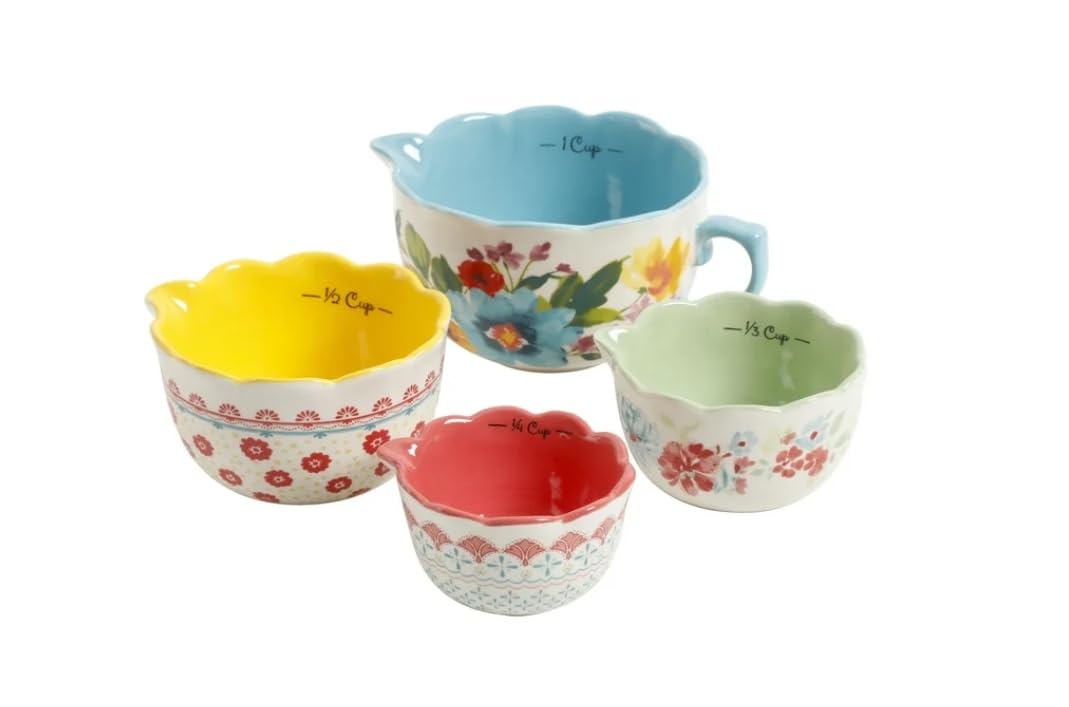 Pioneer Woman Gorgeous Garden Durable Stoneware 5-Piece Measuring Cup Set