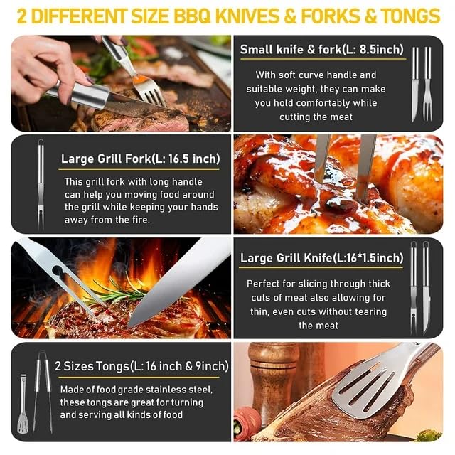 Generic Dads Backyard 34 Pcs Grill Accessories Grilling Gifts for Men, 16 Inches Heavy Duty BBQ Accessories, Stainless Steel Grill Tools, Grill Mats for Backyard, Silver