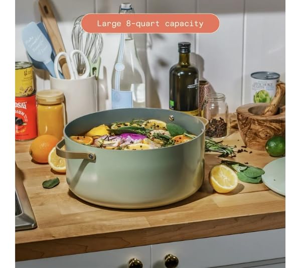 Beautiful 8 qt Ceramic Non-Stick Stock Pot by Drew Barrymore Perfect For Large Meals And Healthy Cooking