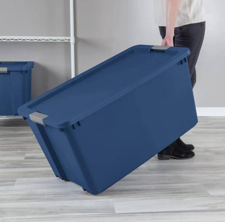 Extra Large Storage Bin, 45 Gallon Plastic Storage Container with Latch Lid and Wheels, Blue