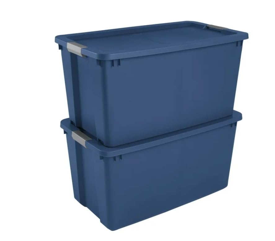 Extra Large Storage Bin, 45 Gallon Plastic Storage Container with Latch Lid and Wheels, Blue