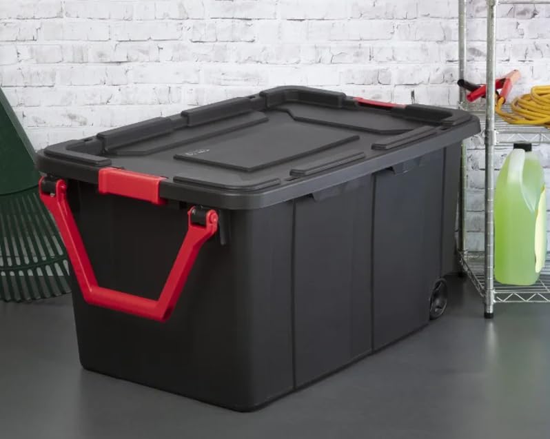2PCS 40 Gallon Industrial Tote Plastic Storage Bins Wheeled Large Storage Box Set, Black