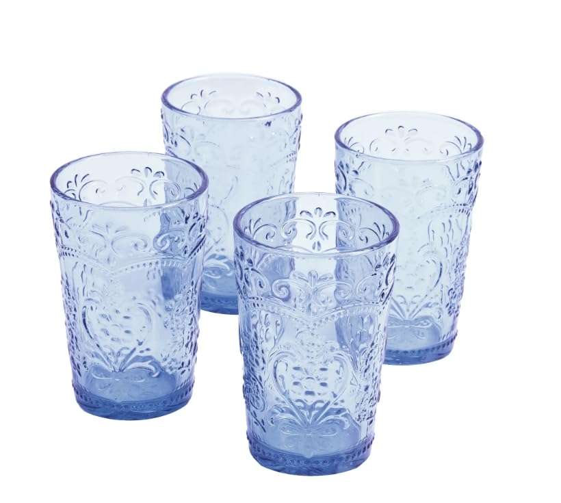Pioneer Woman Amelia Teal Glass Tumblers Set of 4