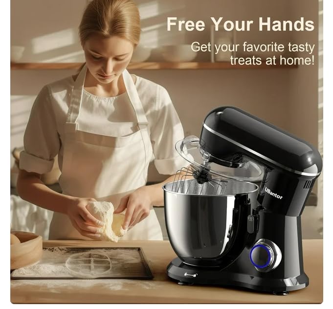 Stand Mixer,6.5-QT 660W 10-Speed Tilt-Head Food Mixer, Kitchen Electric Mixer with Bowl, Dough Hook, Beater, Whisk for Most Home Cooks, (6.5QT, Black)