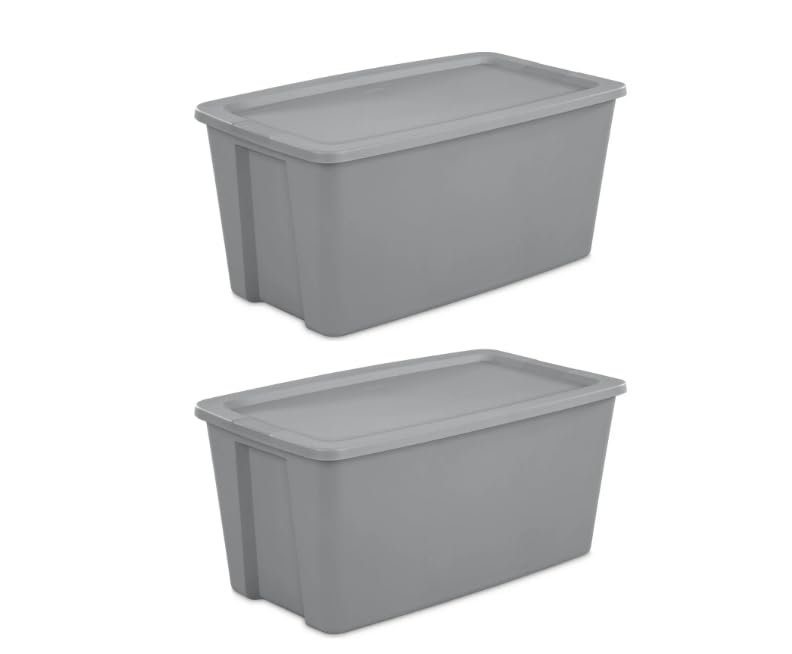 50 Gallon Tote, Plastic Storage Bin with Snap-on Lid, Gray