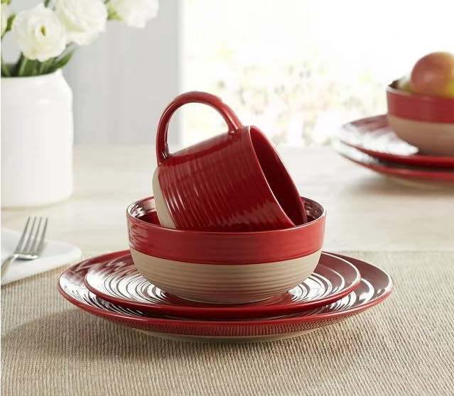 Generic Artisanal Clay Stoneware 16-Piece Dining Set, Red