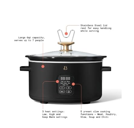 Beautiful 6 Qt Programmable Slow Cooker Touch Activated by Drew Barrymore Perfect For Healthy Cooking Black Sesame