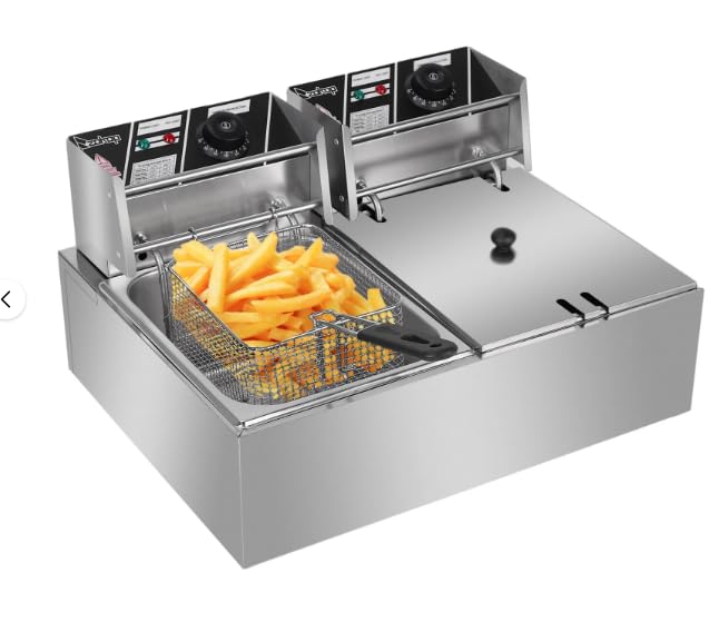 Generic Countertop Electric Deep Fryer, 12L 5000W Commercial Professional Kitchen Stainless Steel Dual Tank Frying Machine for Restaurant, Silver
