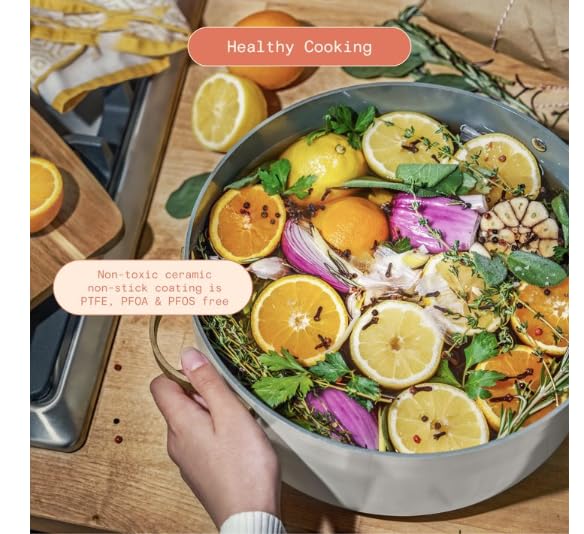 Beautiful 8 qt Ceramic Non-Stick Stock Pot by Drew Barrymore Perfect For Large Meals And Healthy Cooking
