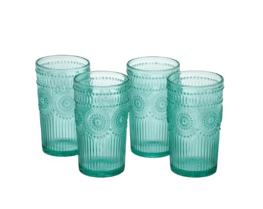 Pioneer Woman Adeline 16-Ounce Embossed Glass Tumblers, Set of 4, Clear