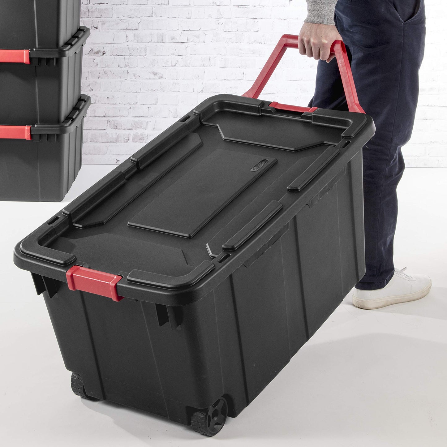 2PCS 40 Gallon Industrial Tote Plastic Storage Bins Wheeled Large Storage Box Set Green, Black, Blue, Grey