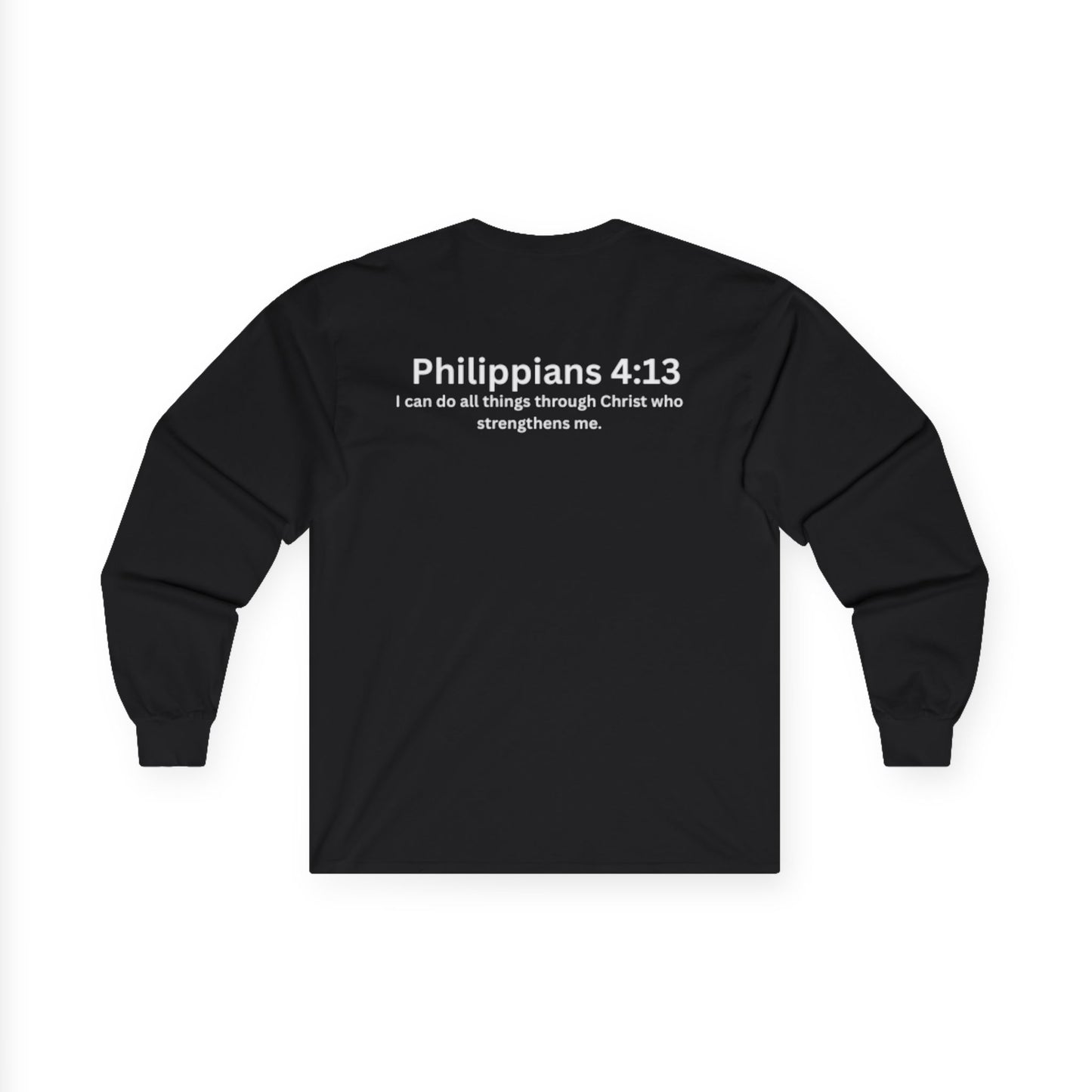 Faith-Inspired Long Sleeve Tee: Philippians 4:13 Shirt, Inspirational Gift, Christian Apparel, Everyday Wear, Motivational Clothing