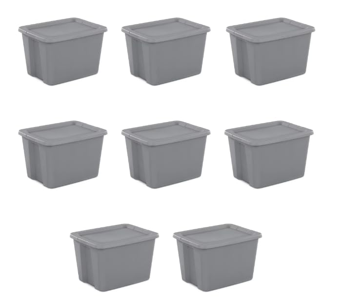 Generic Sturdy Stackable Lidded Storage Bins/Totes 18 Gallon Tote Box Plastic, Gray, Set of 8