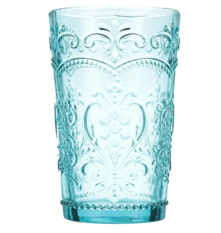 Pioneer Woman Amelia Teal Glass Tumblers Set of 4