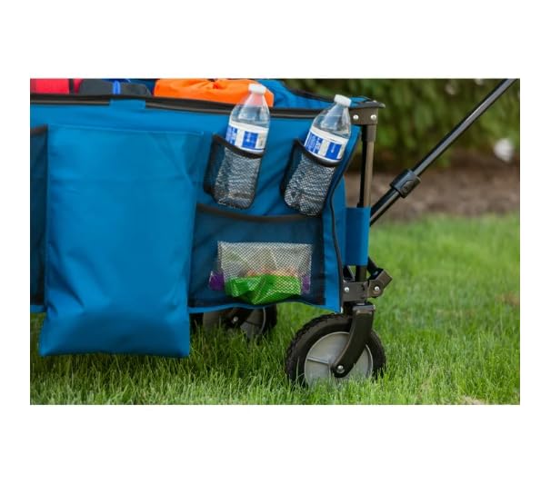 Outdoor Trail Quad Folding Camp Wagon with Tailgate, Utility Cart, Sporting Wagon Blue