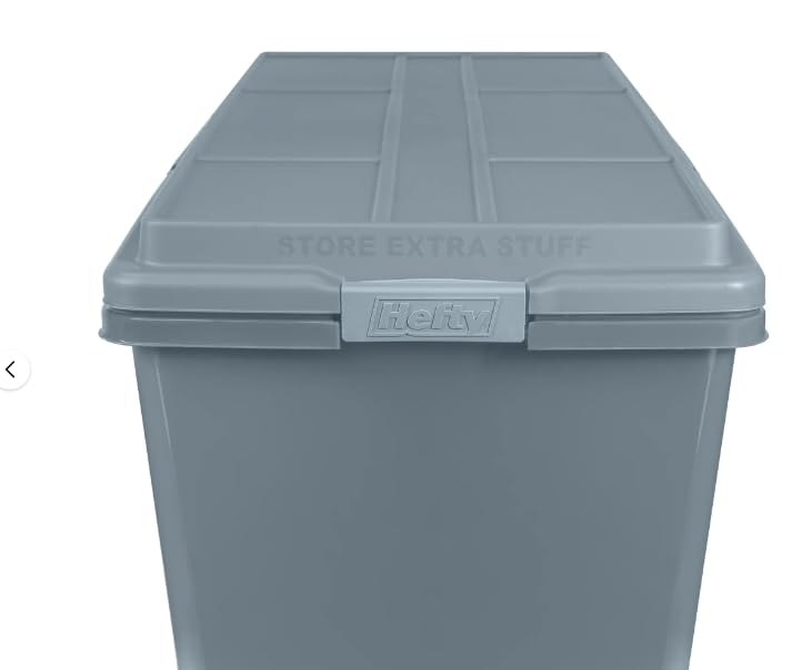 Durable 28.3 Gallon Plastic Tote - Set of 4 - Rugged Storage Containers with Click Latches for Secure Closure, Ribbed Lid for Durability, Ideal for Garage, Basement, Attic, and Sports Equipment