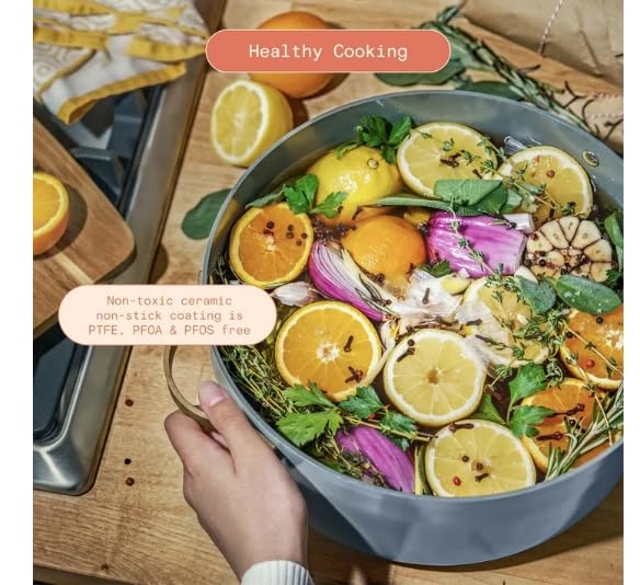 Beautiful 8 qt Ceramic Non-Stick Stock Pot by Drew Barrymore Perfect For Large Meals And Healthy Cooking