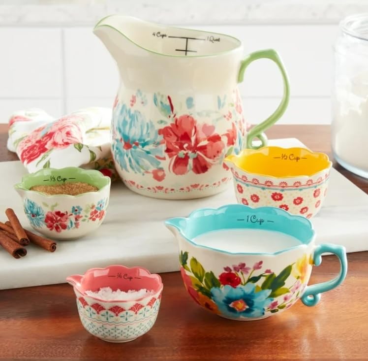 Pioneer Woman Gorgeous Garden Durable Stoneware 5-Piece Measuring Cup Set