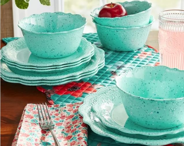 Generic Pioneer Woman Juliette 12-Piece Melamine Dinnerware Set, Teal