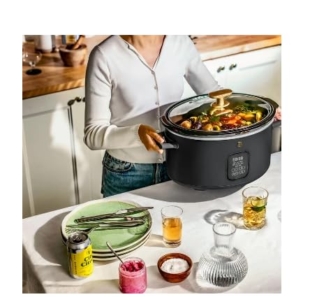Beautiful 6 Qt Programmable Slow Cooker Touch Activated by Drew Barrymore Perfect For Healthy Cooking Black Sesame