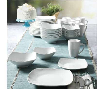 Everyday Home Square White Ceramic Expanded 12-Piece Dinnerware Set