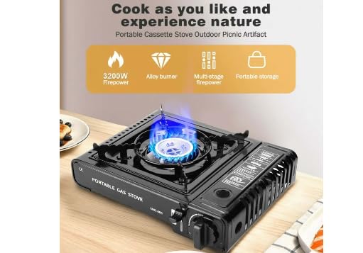 Portable Camping Stove, 1 Burner Butane Gas Stove with Carrying Case