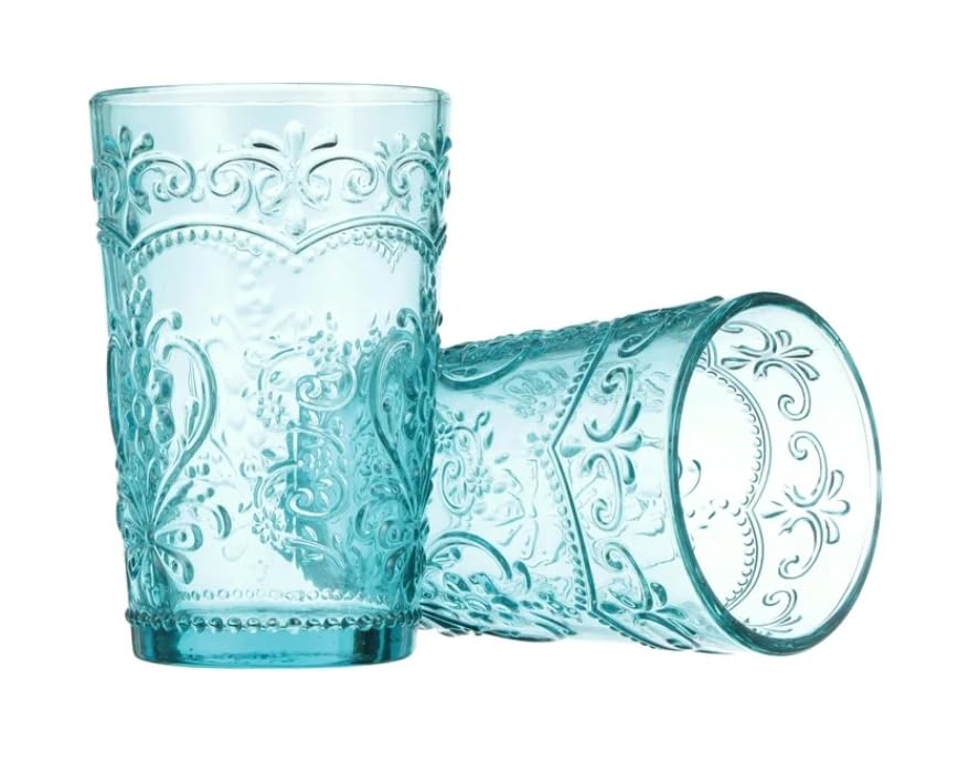 Pioneer Woman Amelia Teal Glass Tumblers Set of 4