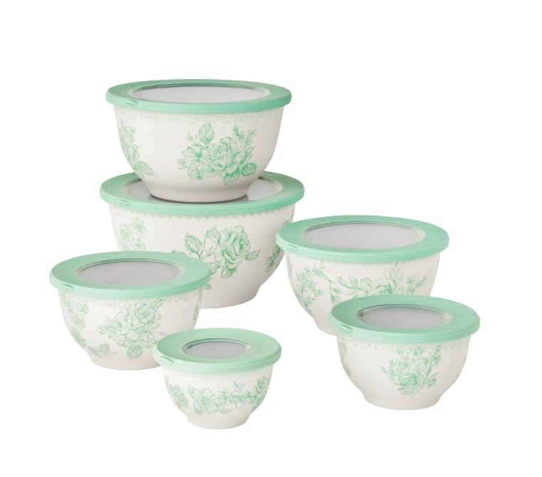 Pioneer Woman Agatha 12-Piece Bamboo Melamine Nesting Mixing Bowl Set, Green