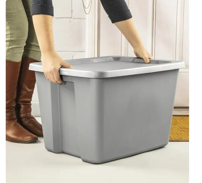 Generic Sturdy Stackable Lidded Storage Bins/Totes 18 Gallon Tote Box Plastic, Gray, Set of 8