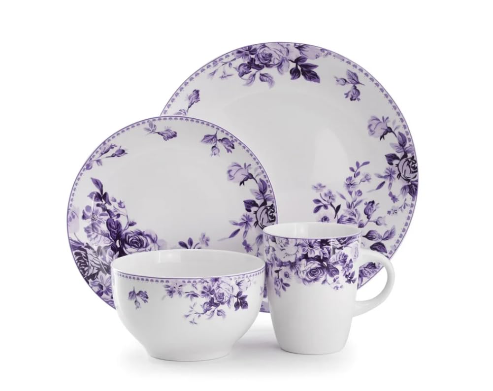 Traditional Rose 16-Piece Stoneware Dinnerware Set – Elegant Floral Design for 4 – Dishwasher & Microwave Safe – Ideal for Special Occasions & Everyday Meals