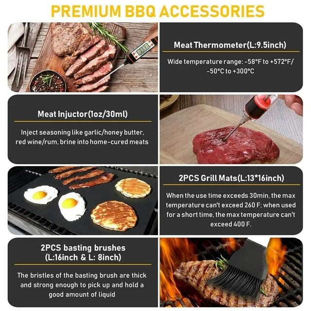 Generic Dads Backyard 34 Pcs Grill Accessories Grilling Gifts for Men, 16 Inches Heavy Duty BBQ Accessories, Stainless Steel Grill Tools, Grill Mats for Backyard, Silver